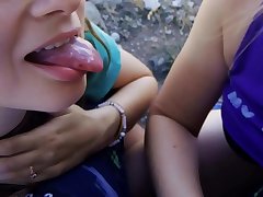 A walk in the mountains turned into a blowjob with two girls
